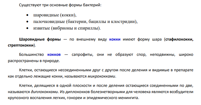 Морфологические характеристики основных групп бактерий. Кокковые формы микроорганизмов, разновидности.