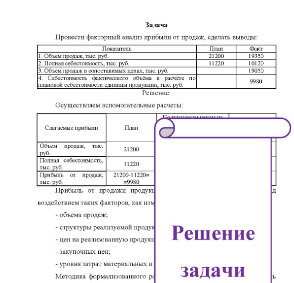 Задача Провести факторный анализ прибыли от продаж, сделать выводы: Показатель 1. Объем продаж, тыс. руб. 2.П 2. Полная себестоимость, тыс. руб. 3. Объём продаж в сопоставимых ценах, тыс, руб