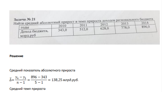 Найти средний абсолютный прирост и темп прироста доходов регионального бюджета