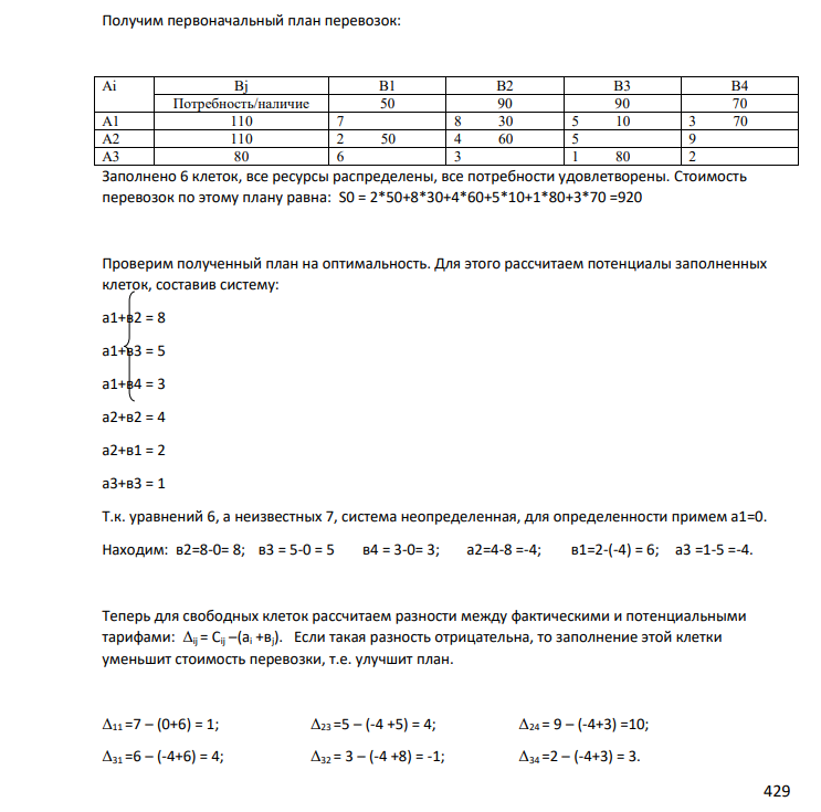 Ai Bj B1 B2 B3 B4 Потребность/наличие 50 90 90 70 A1 110 7 8 5 3 A2 110 2 4 5 9 A3 80 6 3 1 2