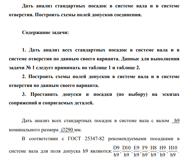 Дать анализ стандартных посадок в системе вала и в системе отверстия. Построить схемы полей допусков соединения.