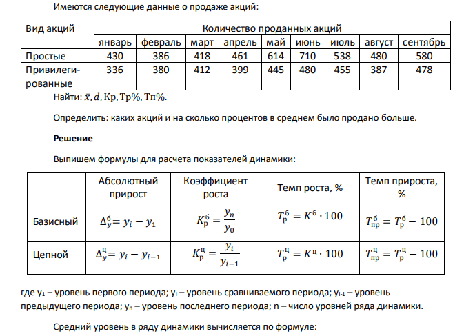 Имеются следующие данные о продаже акций: Вид акций Количество проданных акций январь февраль март апрель май июнь июль август сентябрь Простые 430 386 418 461 614 710 538 480 580 Привилегированные 336 380 412 399 445