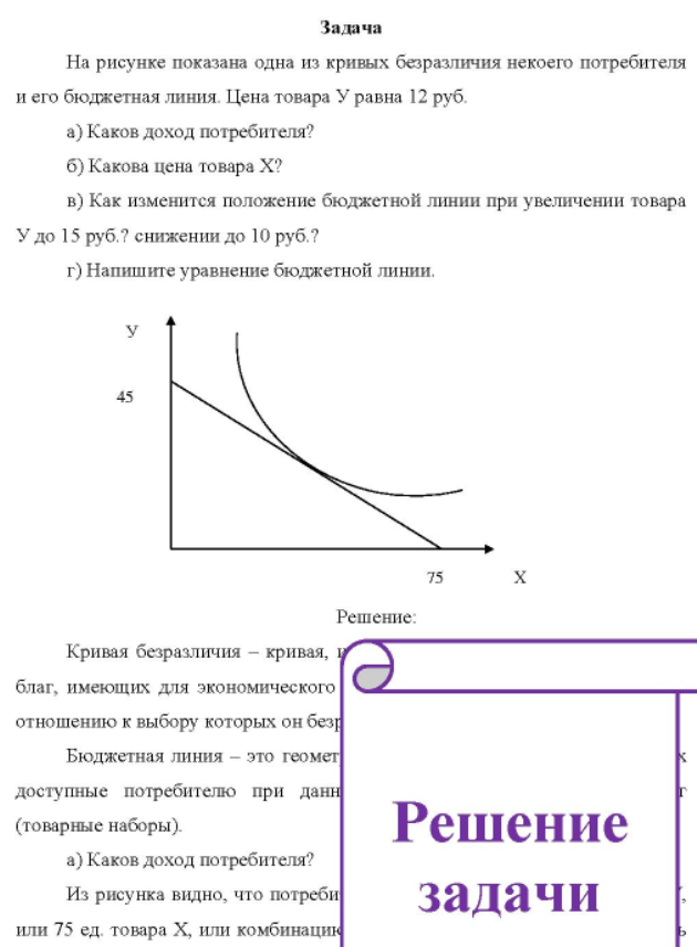 На рисунке показана одна из кривых безразличия некоего потребителя и его бюджетная линия. Цена товара Уравна 12 руб. a) Каков доход потребителя?