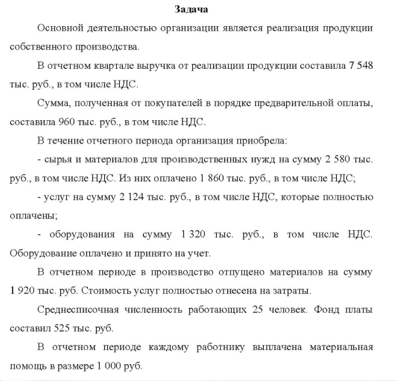 Основной деятельностью организации является реализация продукции собственного производства. В отчетном квартале выручка от реализации продукции составила 7 548 тыс. руб. , в том числе НДС.