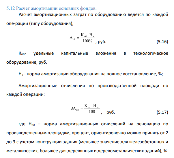 Расчет амортизации основных фондов