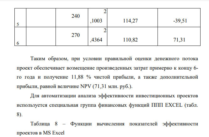 Проект А предусматривает инвестиции в размере 100 млн руб., который должен обеспечить получение на протяжении 6 лет чистых доходов в 120, 150, 180, 210, 240 и 270 млн. руб. соответственно