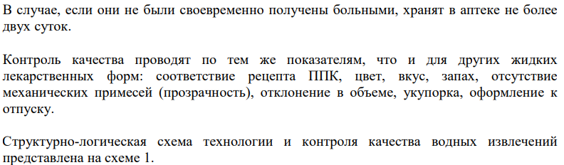 Оценка качества и хранение водных извлечений.