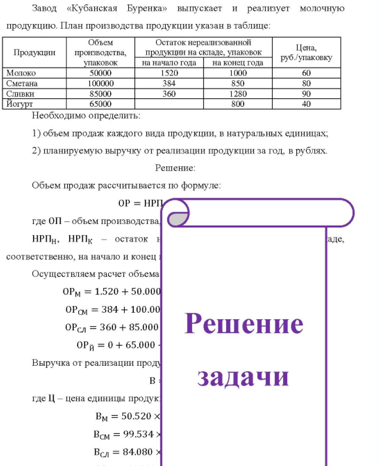 Завод «Кубанская Буренка» выпускает и реализует молочную продукцию. План производства продукции указан в таблице: Продукции Объем Остаток нереализованной производства, продукции на складе, упаковок упаковок на начало года на конец