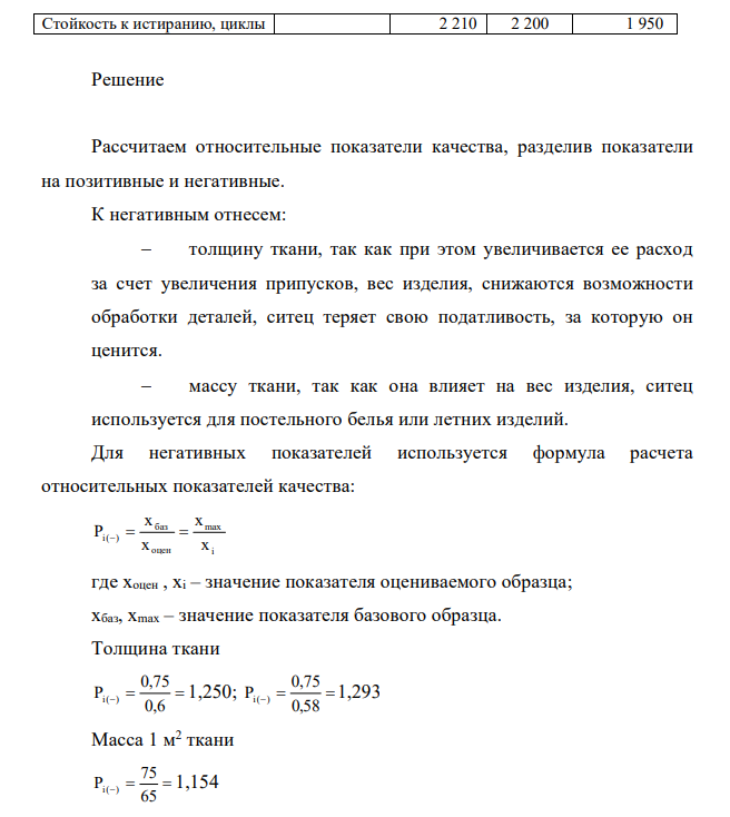 1. Комплексным методом определите уровень качества ситца, значения показателей качества которого указаны в табл. 1. 2. Сделайте вывод о его соответствии предъявляемым требованиям. Коэффициенты весомости показателей качества определите самостоятельно.