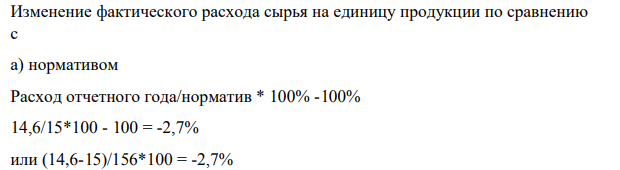 Изменение фактического расхода сырья на единицу продукции по сравнению с
