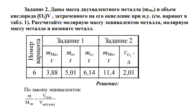 Даны масса двухвалентного металла (mМе) и объем кислорода O2V , затраченного на его окисление при н.у.