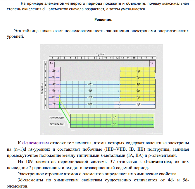 На примере элементов четвертого периода покажите и объясните, почему максимальная степень окисления d – элементов сначала возрастает, а затем уменьшается.