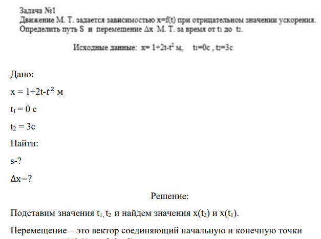 Дано: x = 1+2t-𝑡 2 м t1 = 0 c t2 = 3c Найти: s-? ∆х−?