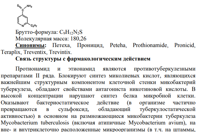 Производные тиоамида изоникотиновой кислоты. Этионамид.