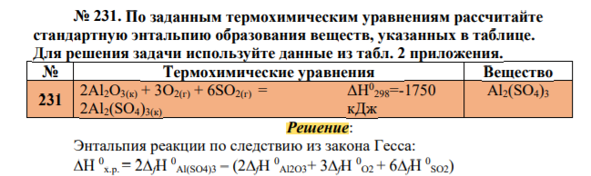 По заданным термохимическим уравнениям рассчитайте стандартную энтальпию образования веществ, указанных в таблиц