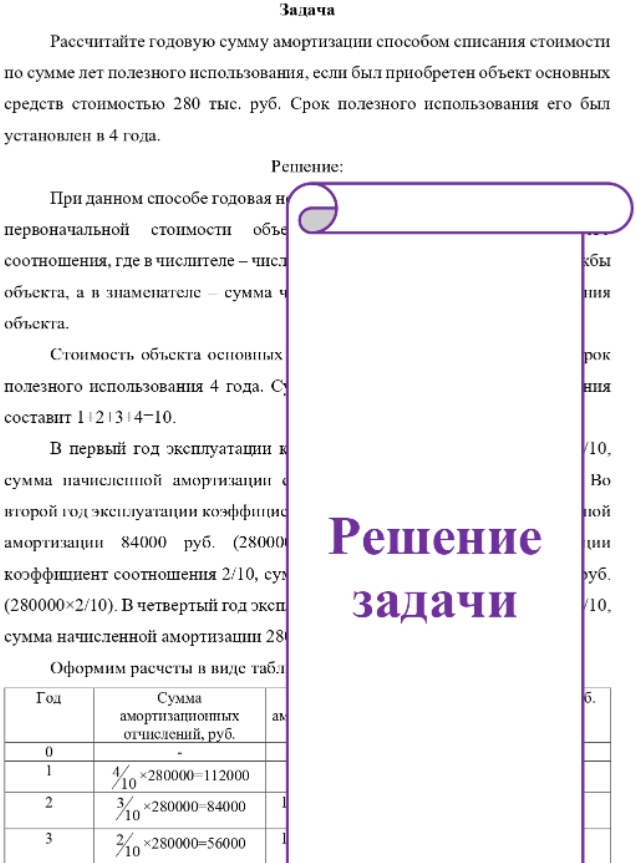 Рассчитайте годовую сумму амортизации способом списания стоимости по сумме лет полезного использования, если был приобретен объект основных средств стоимостью 280 тыс. руб. Срок полезного использования его был установлен в 4 года.