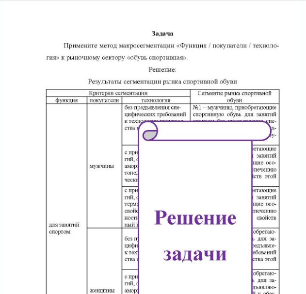 Задача Примените метод макросегментации «Функция / покупатели / техноло- гия» к рыночному сектору «обувь спортивная».