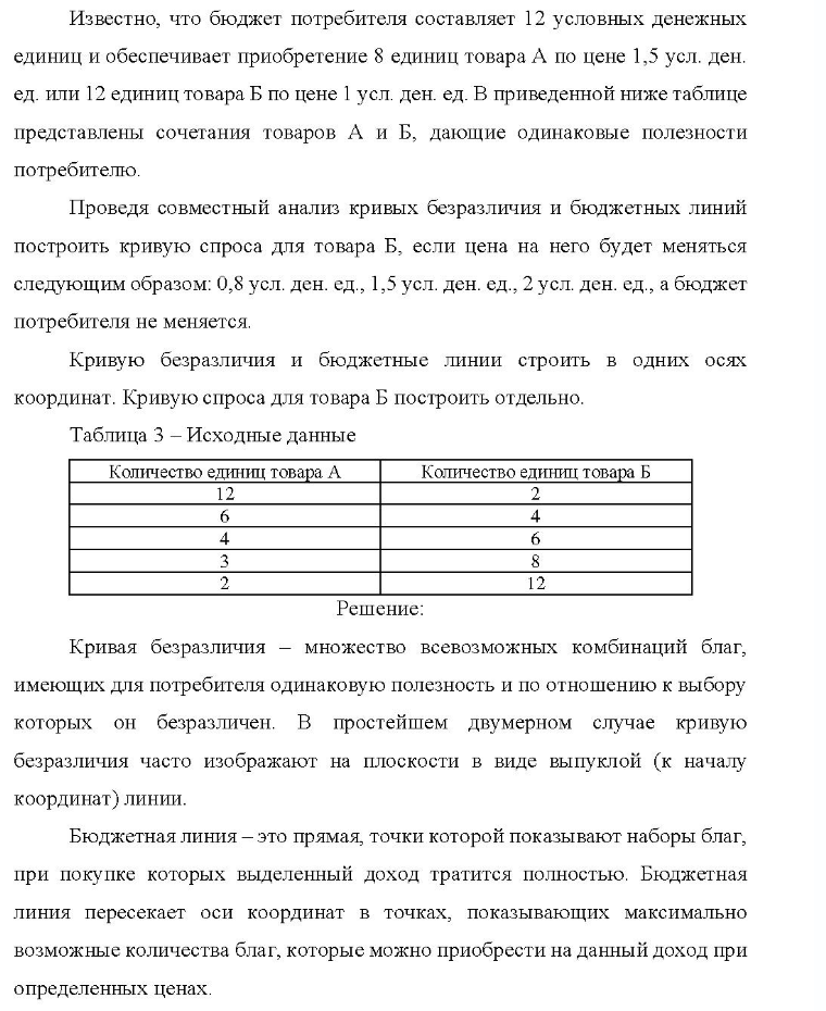 Известно, что бюджет потребителя составляет 12 условных денежных единиц и обеспечивает приобретение 8 единиц товара А по цене 1,5 усл. ден. ед. или 12 единиц товара Б по цене 1 усл. ден. ед. В приведенной ниже