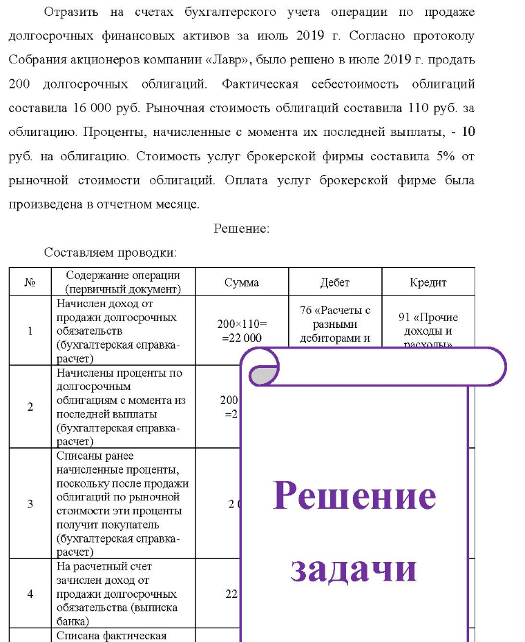 Отразить на счетах бухгалтерского учета операции по продаже долгосрочных финансовых активов за июль 2019 г. Согласно протоколу Собрания акционеров компании «Лавр», было решено в июле 2019 г. продать 200 долгосрочных