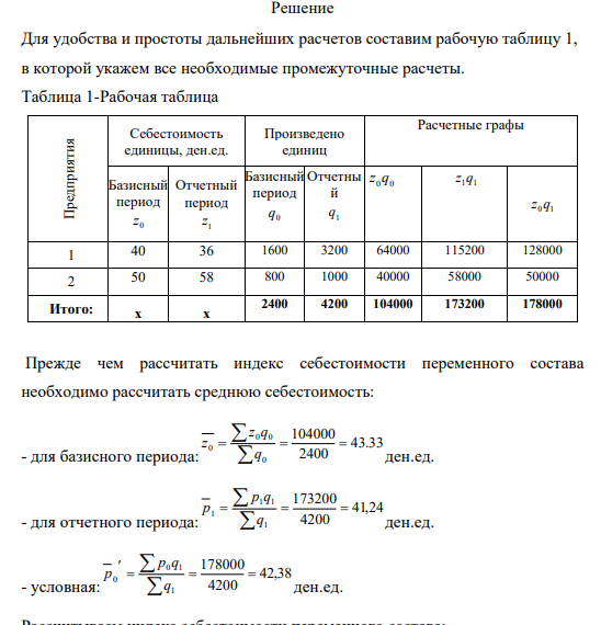 Имеется следующие данные о производстве и себестоимости одноименной продукции