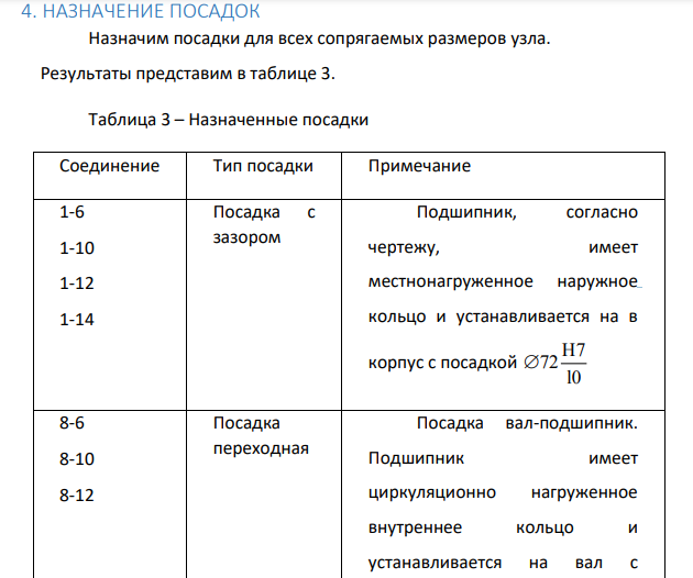 НАЗНАЧЕНИЕ ПОСАДОК Назначим посадки для всех сопрягаемых размеров узла. Результаты представим в таблице 3. Таблица 3 – Назначенные посадки
