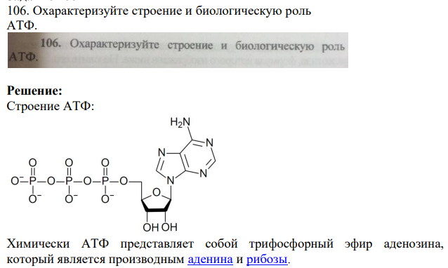 Охарактеризуйте строение и биологическую роль АТФ (Решение > 24017)