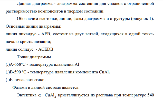 Вычертите диаграмму состояния сплавов системы алюминий-медь. Опишите взаимодействие компонентов в жидком и твердом состояниях следующим образом: а) укажите линию ликвидус и линию солидус;