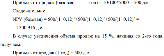 Срок реализации инвестиционного проекта – 3 года. Объем продаж в 1- ый год эксплуатации составляет – 5 000.0 д.е., рентабельность продаж – 10%. Уровень инфляции – 12 % ежегодно.