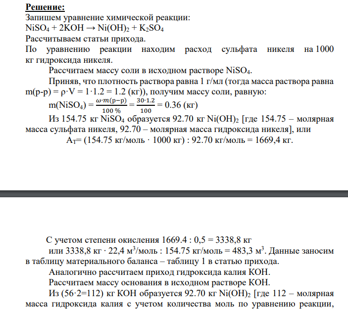 При взаимодействии водного раствора соли Ме (раствор 1) объемом V1 и водного раствора щелочного осадителя (раствор 2) образуется продукт реакции - гидроксид соответствующего Ме.