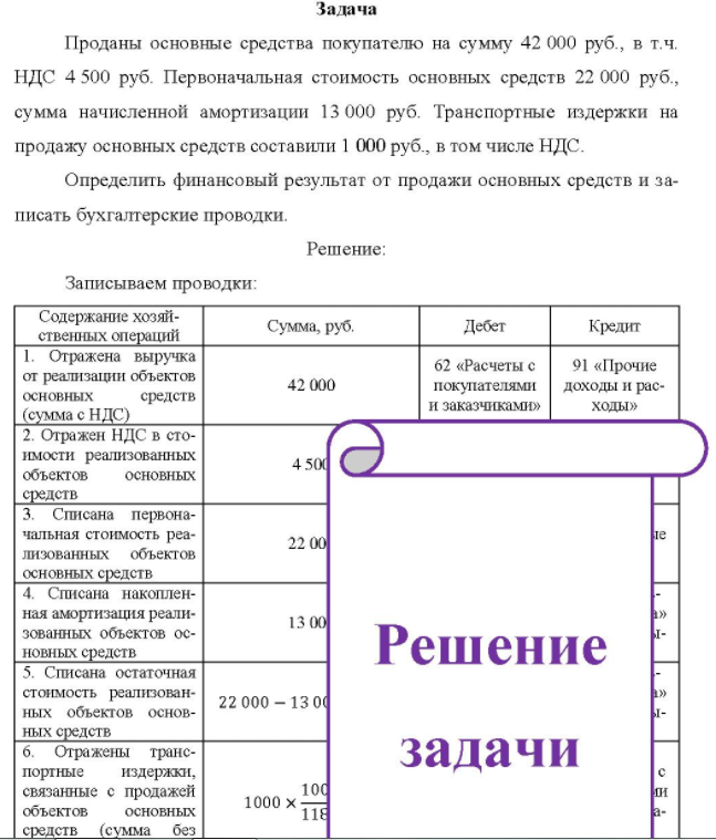 Проданы основные средства покупателю на сумму 42 000 руб., в т.ч. НДС 4 500 руб. Первоначальная стоимость основных средств 22 000 руб. , сумма начисленной амортизации 13 000 руб.