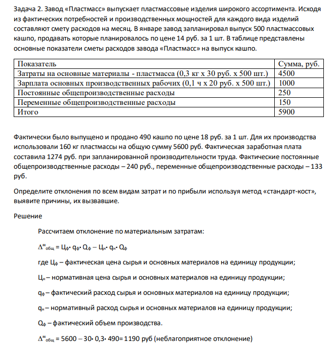 Завод «Пластмасс» выпускает пластмассовые изделия широкого ассортимента. Исходя из фактических потребностей и производственных мощностей для каждого вида изделий составляют смету расходов на месяц