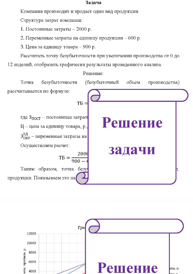 Задача Компания производит и продает один вид продукции. Структура затрат компании: 1. Постоянные затраты - 2000 р.