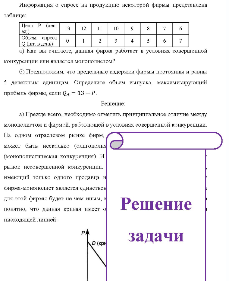 Информация о спросе на продукцию некоторой фирмы представлена таблице: Цена P (ден. ед. ) Объем спроса Q (пт. в день) 12 11 1 10 4 8 5 6 6 a) Как вы считаете, данная фирма работает в условиях совершенной конкуренции или является