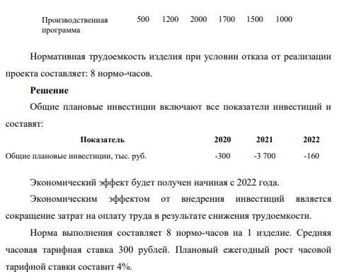 В результате внедрения технологии планируется снижение трудоемкости изготовления единицы продукции на 25 %. Средняя часовая тарифная ставка 300 рублей.