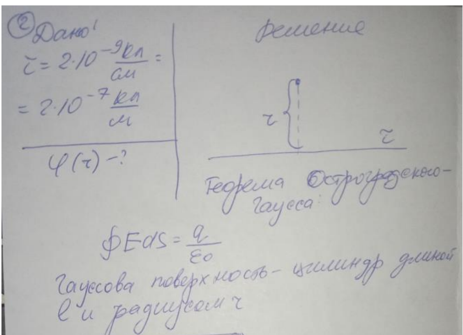 Нить равномерно заряжена с линейной плотностью 2 нКл/см. Найти зависимость потенциала этого поля от расстояния.