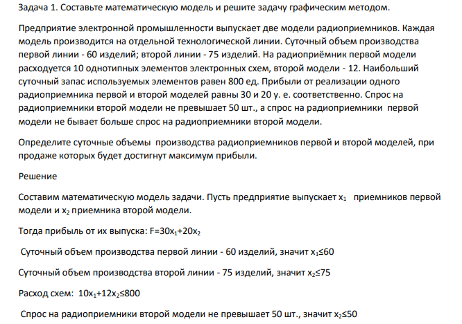 Составьте математическую модель и решите задачу графическим методом. Предприятие электронной промышленности выпускает две модели радиоприемников.
