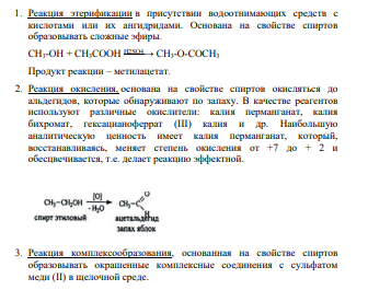Реакция этерификации в присутствии водоотнимающих средств с кислотами или их ангидридами. Основана на свойстве спиртов образовывать сложные эфиры. CH3-OH + CH3COOH H2SO4→ CH3-O-COCH3