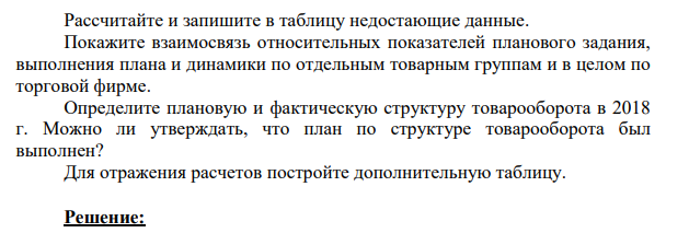 В таблице приведены данные о товарообороте торговой фирмы в разрезе укрупненных товарных групп: