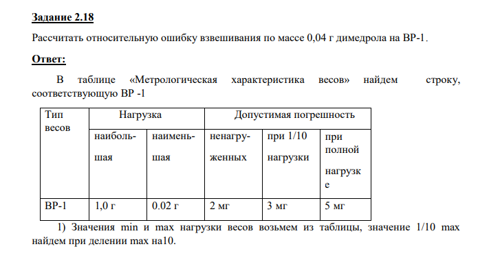 Рассчитать относительную ошибку взвешивания по массе 0,04 г димедрола на ВР-1.
