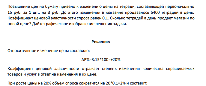 Повышение цен на бумагу привело к изменению цены на тетради, составляющей первоначально 15 руб. за 1 шт., на 3 руб. До этого изменения в магазине продавалось