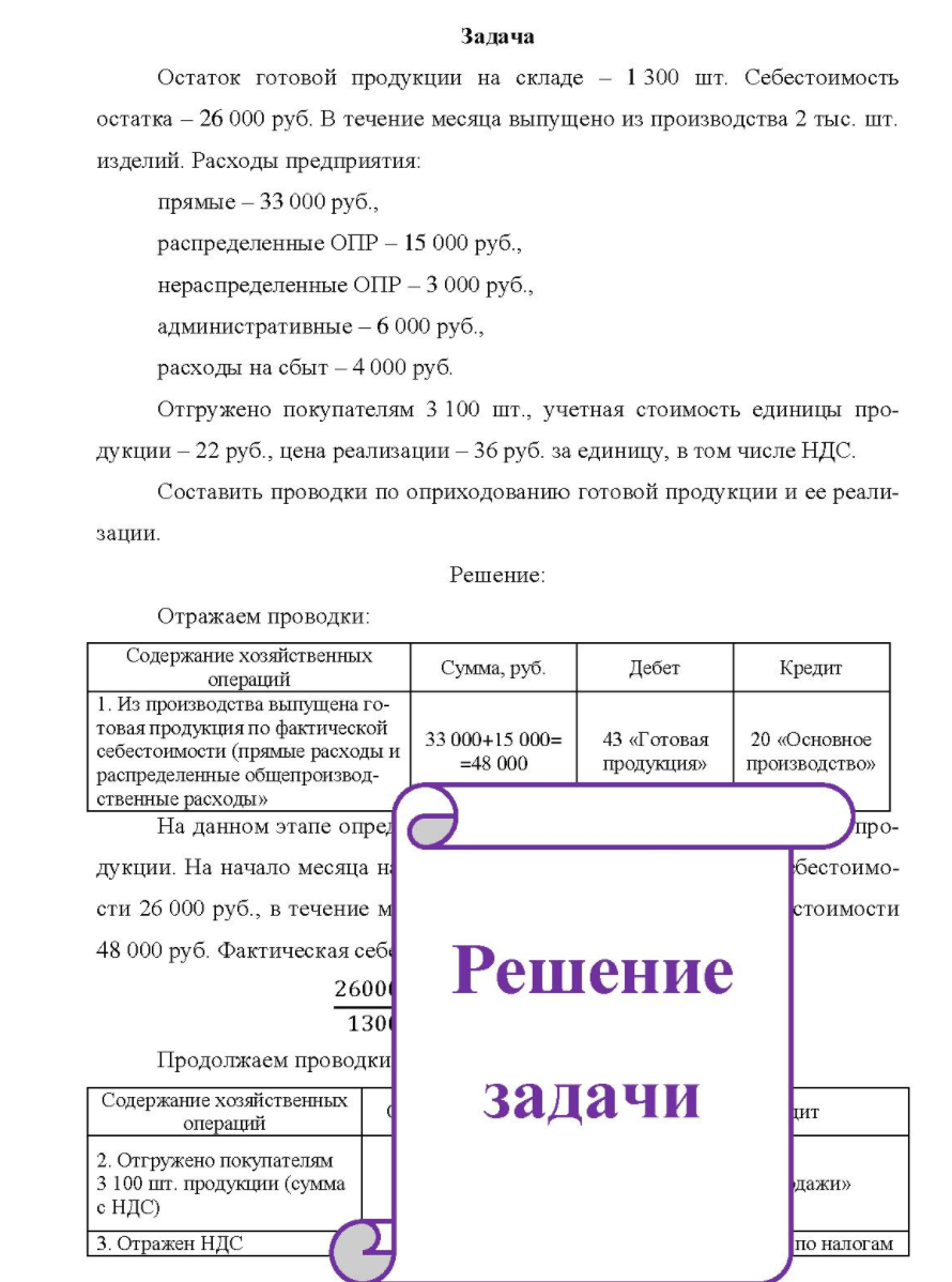 Остаток готовой продукции на складе - 1 1 300 шт. Себестоимость остатка - 26 000 руб. В течение месяца выпущено из производства 2 тыс. шт. изделий.