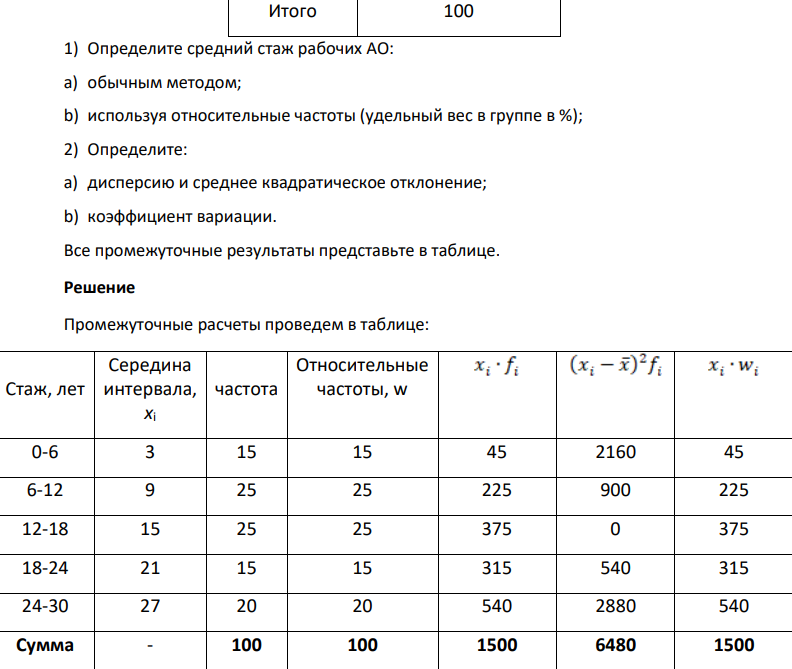 Для изучения стажа работников АО проведена механическая выборка, в результате которой получен следующий ряд распределения: