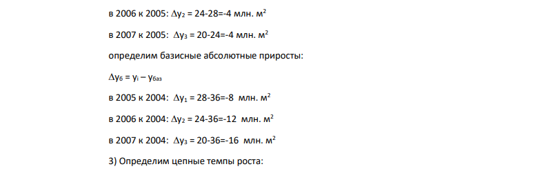 Производство газетной бумаги в регионе характеризуется следующими данными (млн кв.м): 2004 г. 2005 г. 2006 г. 2007 г. 36 28 24 20 Для анализа динамики производства газетной бумаги в регионе ОПРЕДЕЛИТЕ