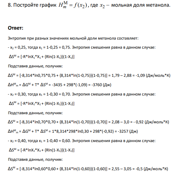 Постройте график M 2 H f x m ( ), где x2 мольная доля метанола.