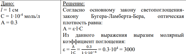 Дано: l = 1 см С = 1∙10-4 моль/л А = 0.3