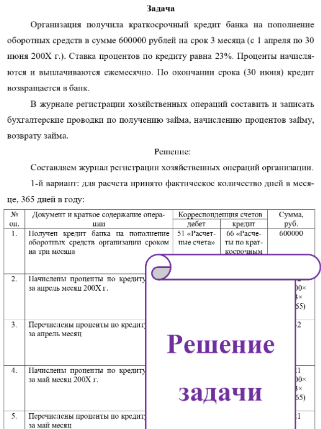 Организация получила краткосрочный кредит банка на пополнение оборотных средств в сумме 600000 рублей на срок 3 месяца (с 1 апреля по 30 июня 200Х г.). Ставка процентов по кредиту равна 23%. Проценты начисля- ются и выплачиваются сжемесячно.