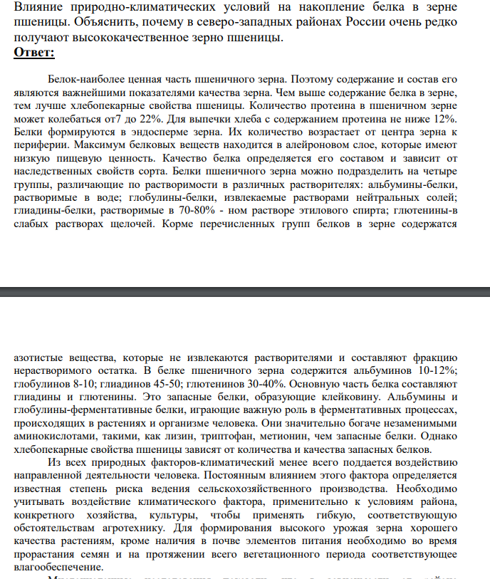 Влияние природно-климатических условий на накопление белка в зерне пшеницы.
