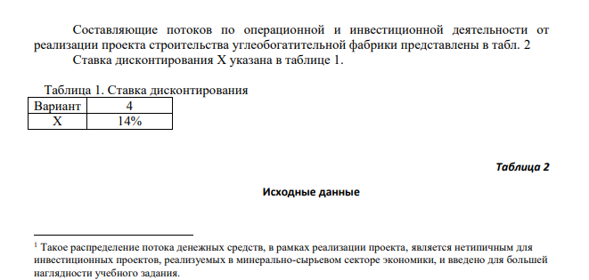 Составляющие потоков по операционной и инвестиционной деятельности от реализации проекта строительства углеобогатительной фабрики представлены в табл. 2
