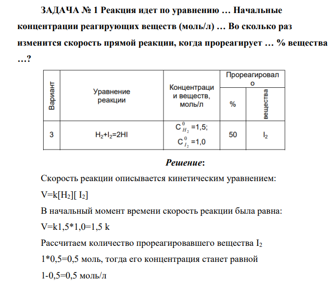 Реакция идет по уравнению … Начальные концентрации реагирующих веществ (моль/л) … Во сколько раз изменится скорость прямой реакции, когда прореагирует