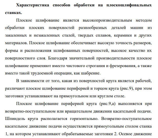 Характеристика способов обработки на плоскошлифовальных станках
